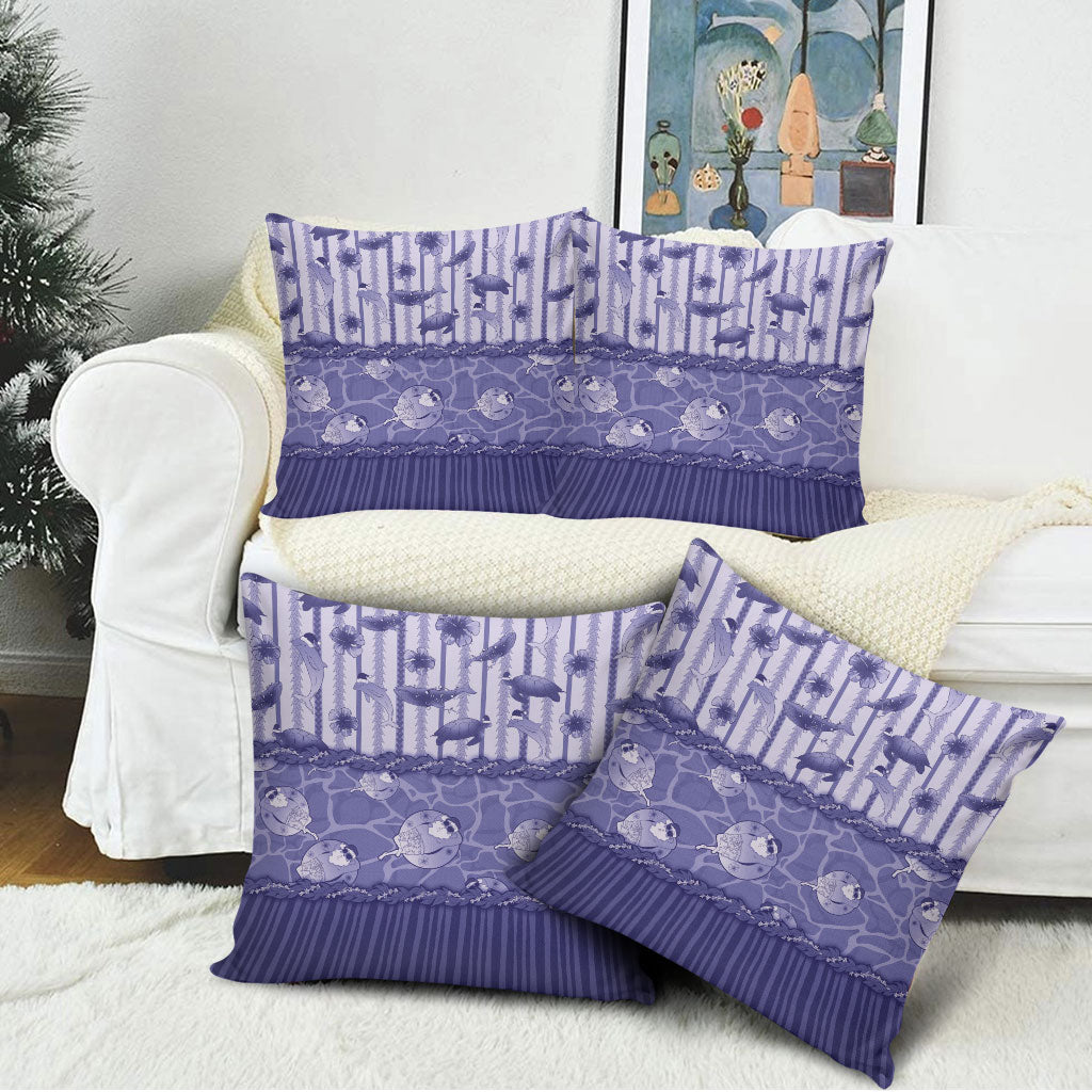 Hawaii Christmas In July Pillow Cover Amethyst Purple Mele Kalikimaka Sea Animals
