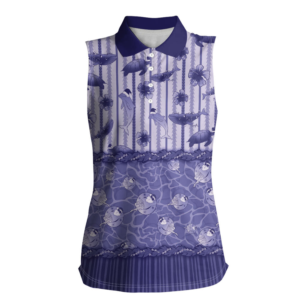 Hawaii Christmas In July Women Sleeveless Polo Shirt Amethyst Purple Mele Kalikimaka Sea Animals DT05 Female Purple - Polynesian Pride
