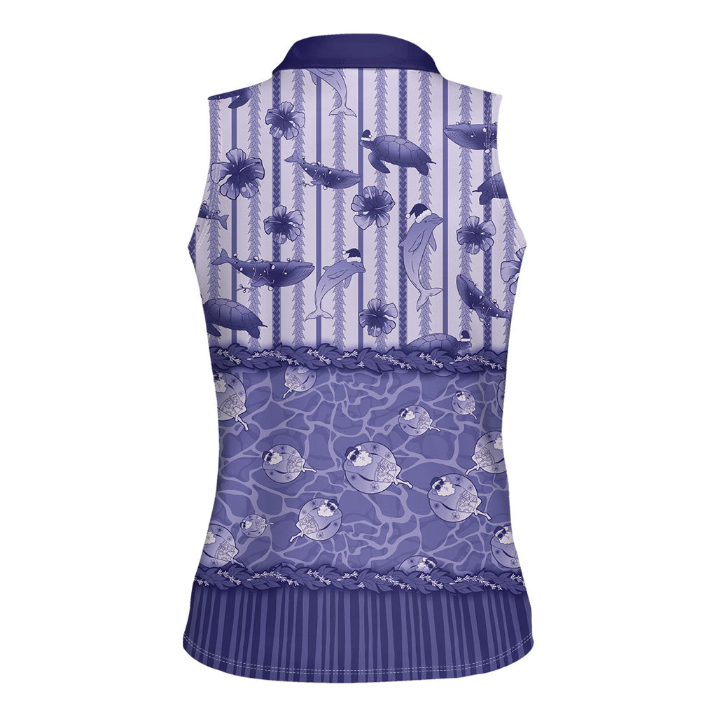 Hawaii Christmas In July Women Sleeveless Polo Shirt Amethyst Purple Mele Kalikimaka Sea Animals DT05 - Polynesian Pride