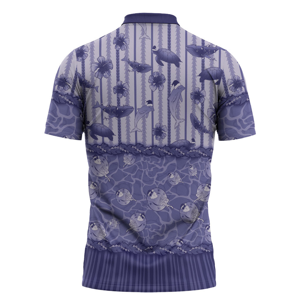 Hawaii Christmas In July Zipper Polo Shirt Amethyst Purple Mele Kalikimaka Sea Animals