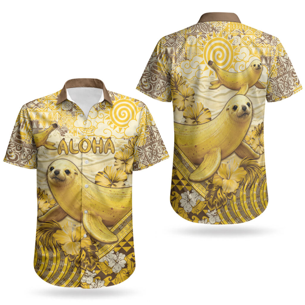 Hawaii Banana Seal Couples Matching Puletasi and Hawaiian Shirt Ilio Holo I Ka Uaua Aloha DT05 - Polynesian Pride