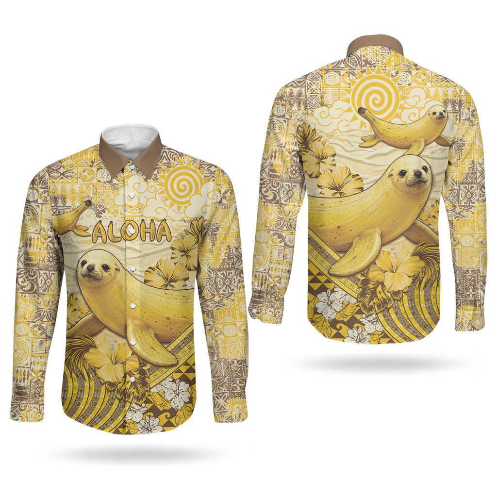 Hawaii Banana Seal Couples Matching Tank Maxi Dress and Long Sleeve Button Shirt Ilio Holo I Ka Uaua Aloha DT05 - Polynesian Pride