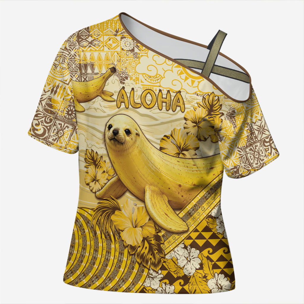 Hawaii Banana Seal Cross Shoulder Shirt Ilio Holo I Ka Uaua Aloha DT05 Female Yellow - Polynesian Pride
