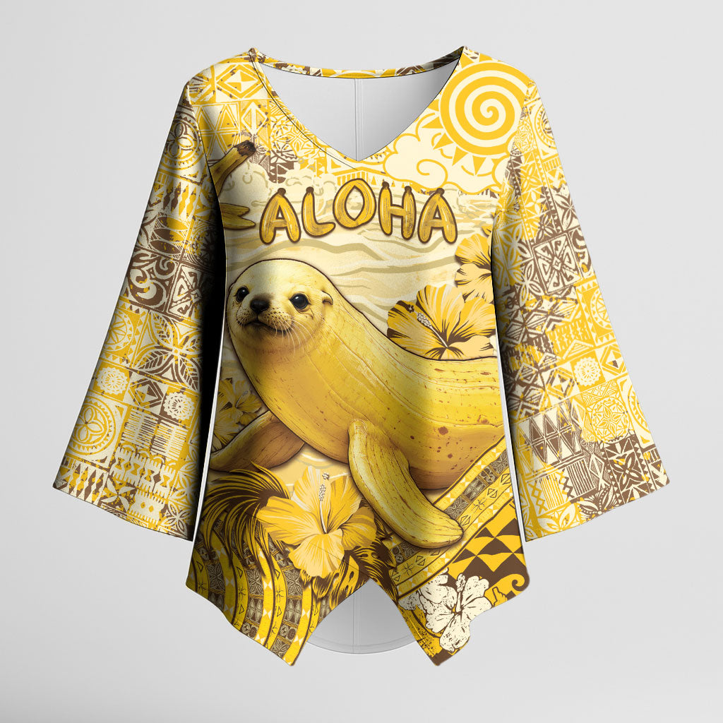 Hawaii Banana Seal Kimono Sleeve Blouse Ilio Holo I Ka Uaua Aloha DT05 Female Yellow - Polynesian Pride