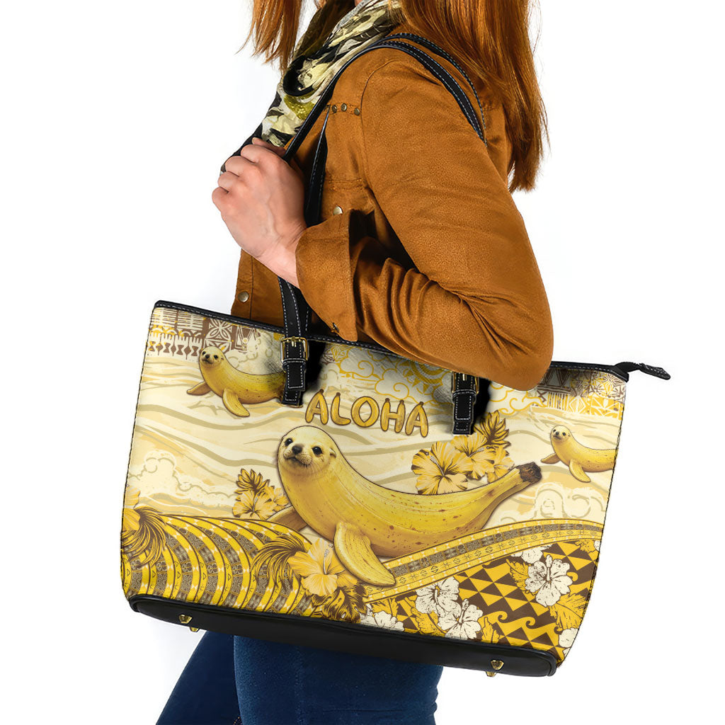 Hawaii Banana Seal Leather Tote Bag Ilio Holo I Ka Uaua Aloha DT05 Yellow - Polynesian Pride