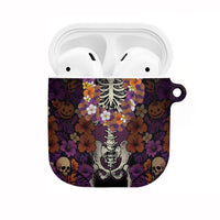 Hawaii Halloween AirPods Case Skeleton Bones Flower Lei Tropical Floral DT05 Black - Polynesian Pride