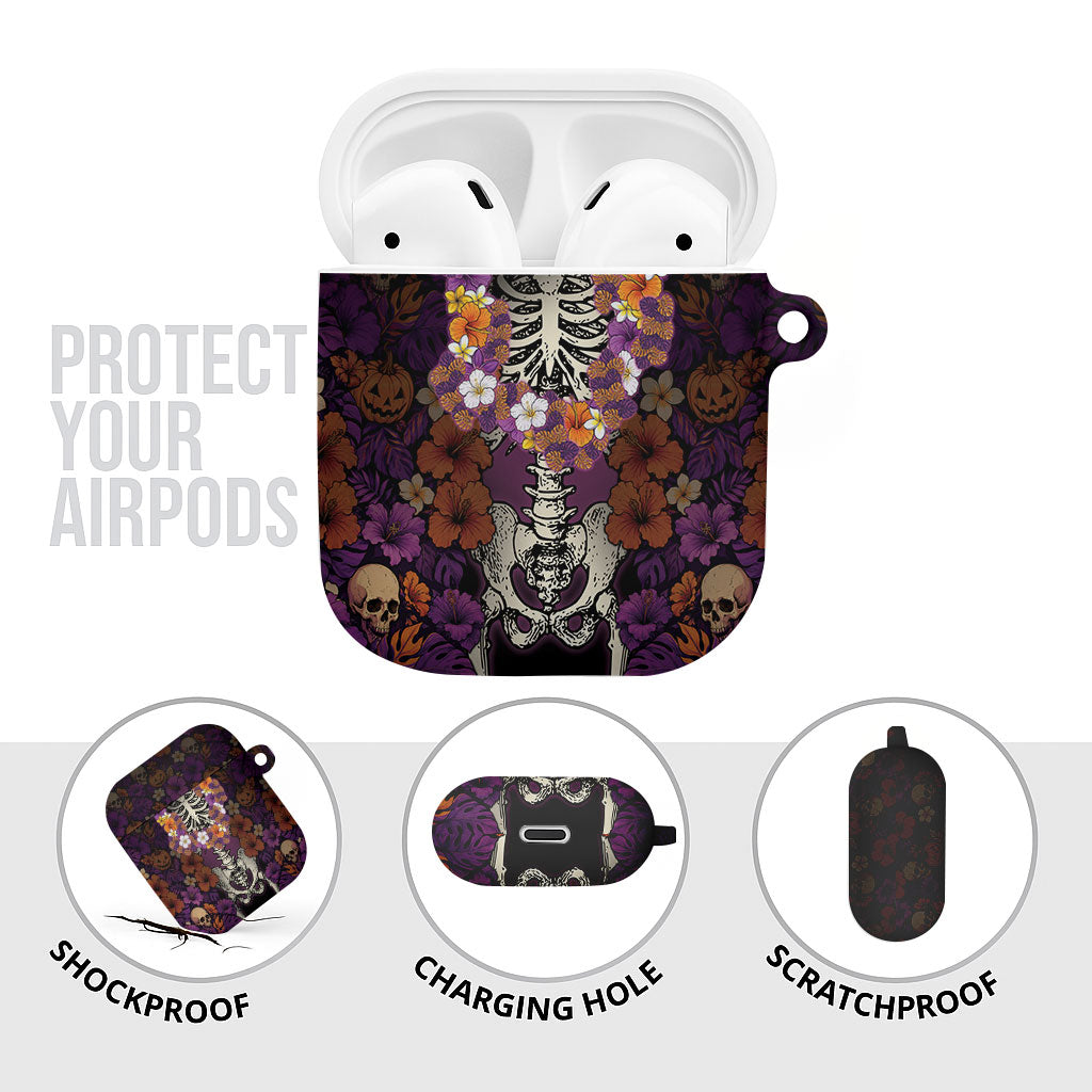 Hawaii Halloween AirPods Case Skeleton Bones Flower Lei Tropical Floral DT05 - Polynesian Pride