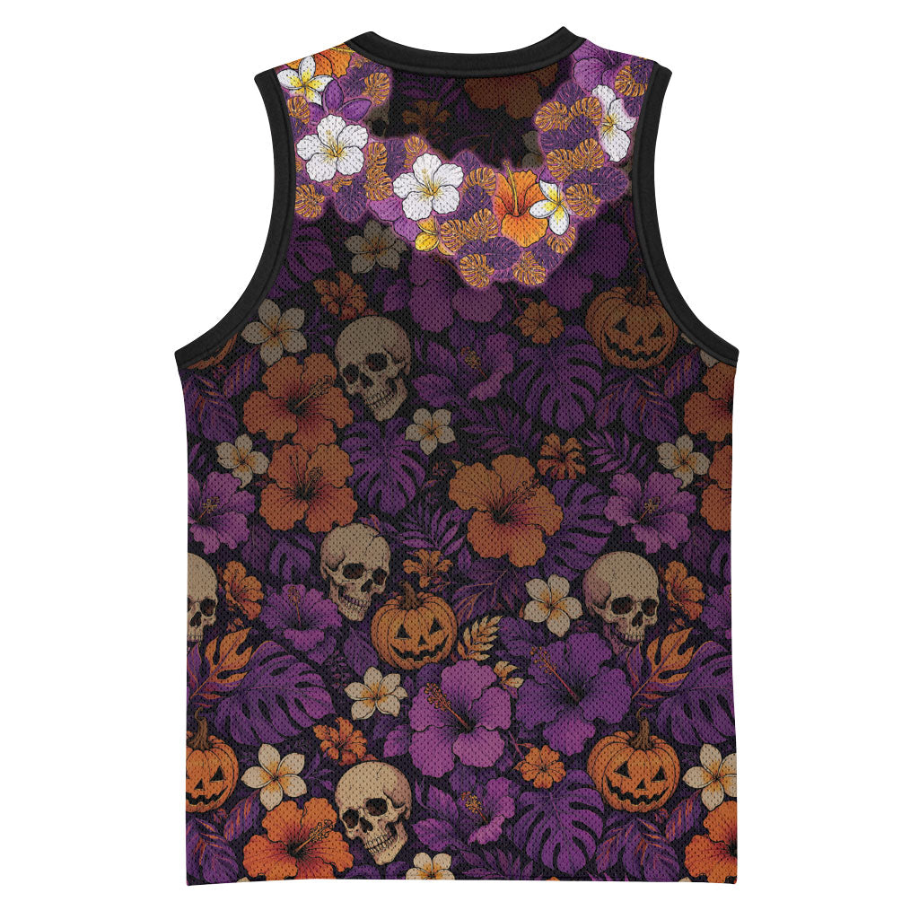 Hawaii Halloween Basketball Jersey Skeleton Bones Flower Lei Tropical Floral DT05 - Polynesian Pride
