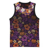 Hawaii Halloween Basketball Jersey Skeleton Bones Flower Lei Tropical Floral DT05 - Polynesian Pride