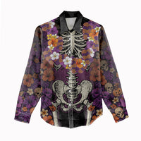 Hawaii Halloween Women Casual Shirt Skeleton Bones Flower Lei Tropical Floral DT05 - Polynesian Pride