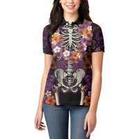 Hawaii Halloween Women Polo Shirt Skeleton Bones Flower Lei Tropical Floral DT05 - Polynesian Pride
