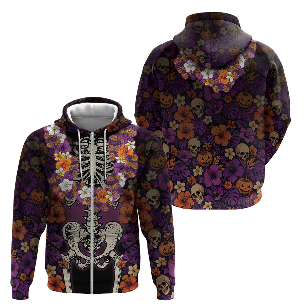 Hawaii Halloween Zip Hoodie Skeleton Bones Flower Lei Tropical Floral DT05 - Polynesian Pride