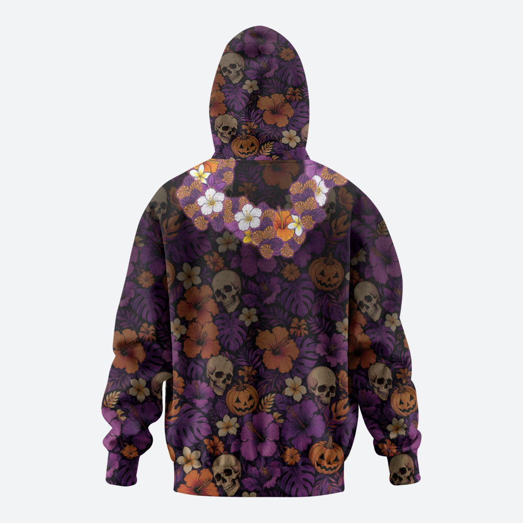 Hawaii Halloween Zip Hoodie Skeleton Bones Flower Lei Tropical Floral DT05 - Polynesian Pride