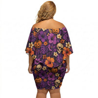 Hawaii Halloween Off Shoulder Short Dress Skeleton Pumpkin Hawaiian Flower Tribal DT05 - Polynesian Pride
