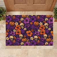 Hawaii Halloween Rubber Doormat Skeleton Pumpkin Hawaiian Flower Tribal
