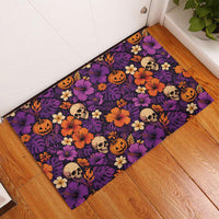Hawaii Halloween Rubber Doormat Skeleton Pumpkin Hawaiian Flower Tribal