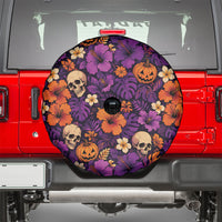 Hawaii Halloween Spare Tire Cover Skeleton Pumpkin Hawaiian Flower Tribal DT05 - Polynesian Pride