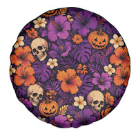 Hawaii Halloween Spare Tire Cover Skeleton Pumpkin Hawaiian Flower Tribal DT05 - Polynesian Pride