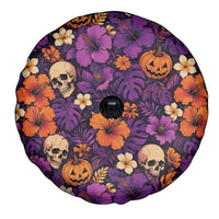 Hawaii Halloween Spare Tire Cover Skeleton Pumpkin Hawaiian Flower Tribal DT05 - Polynesian Pride