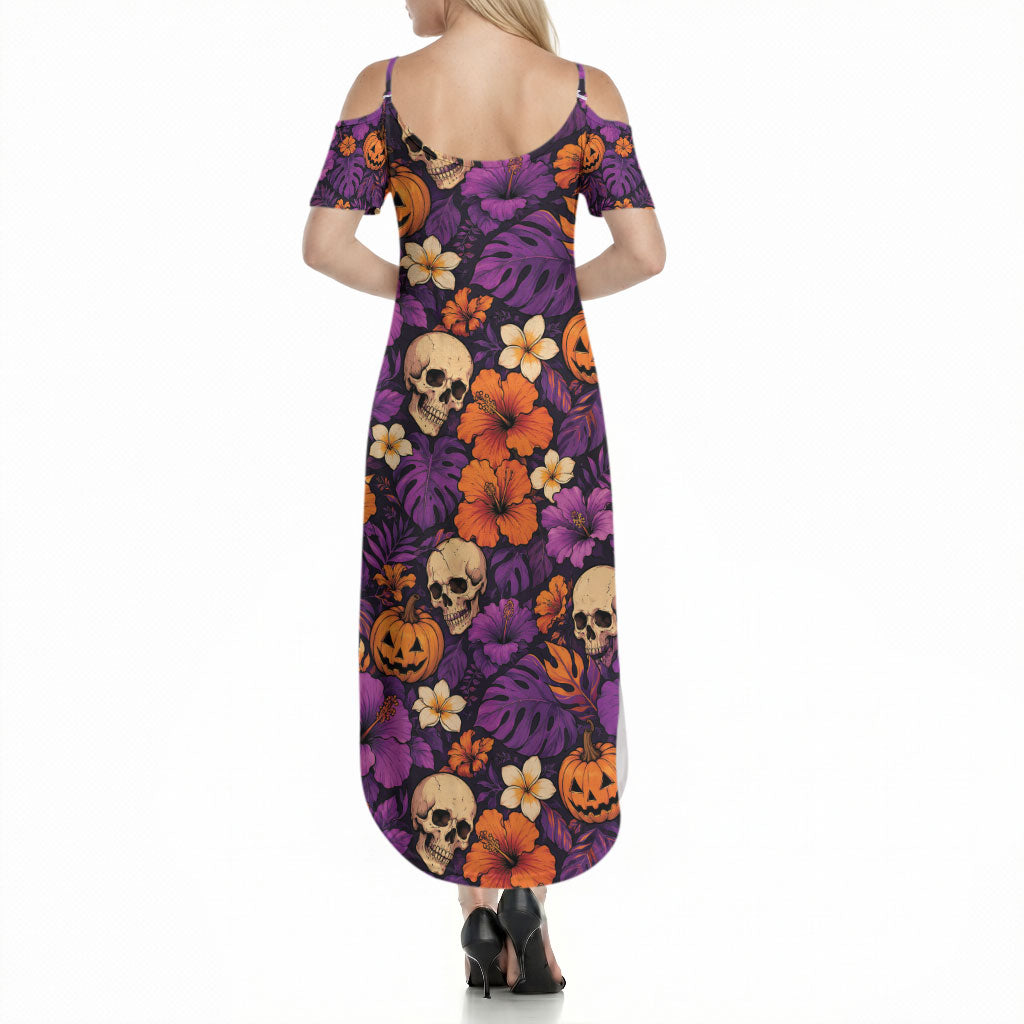 Hawaii Halloween Summer Maxi Dress Skeleton Pumpkin Hawaiian Flower Tribal DT05 - Polynesian Pride