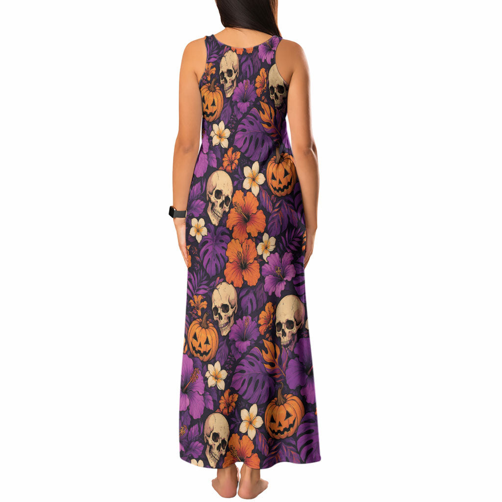 Hawaii Halloween Tank Maxi Dress Skeleton Pumpkin Hawaiian Flower Tribal DT05 - Polynesian Pride