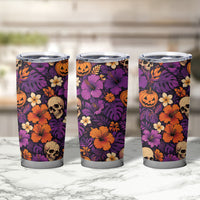 Hawaii Halloween Tumbler Cup Skeleton Pumpkin Hawaiian Flower Tribal DT05 - Polynesian Pride