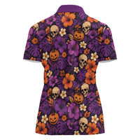 Hawaii Halloween Women Polo Shirt Skeleton Pumpkin Hawaiian Flower Tribal DT05 - Polynesian Pride