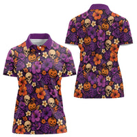 Hawaii Halloween Women Polo Shirt Skeleton Pumpkin Hawaiian Flower Tribal DT05 - Polynesian Pride