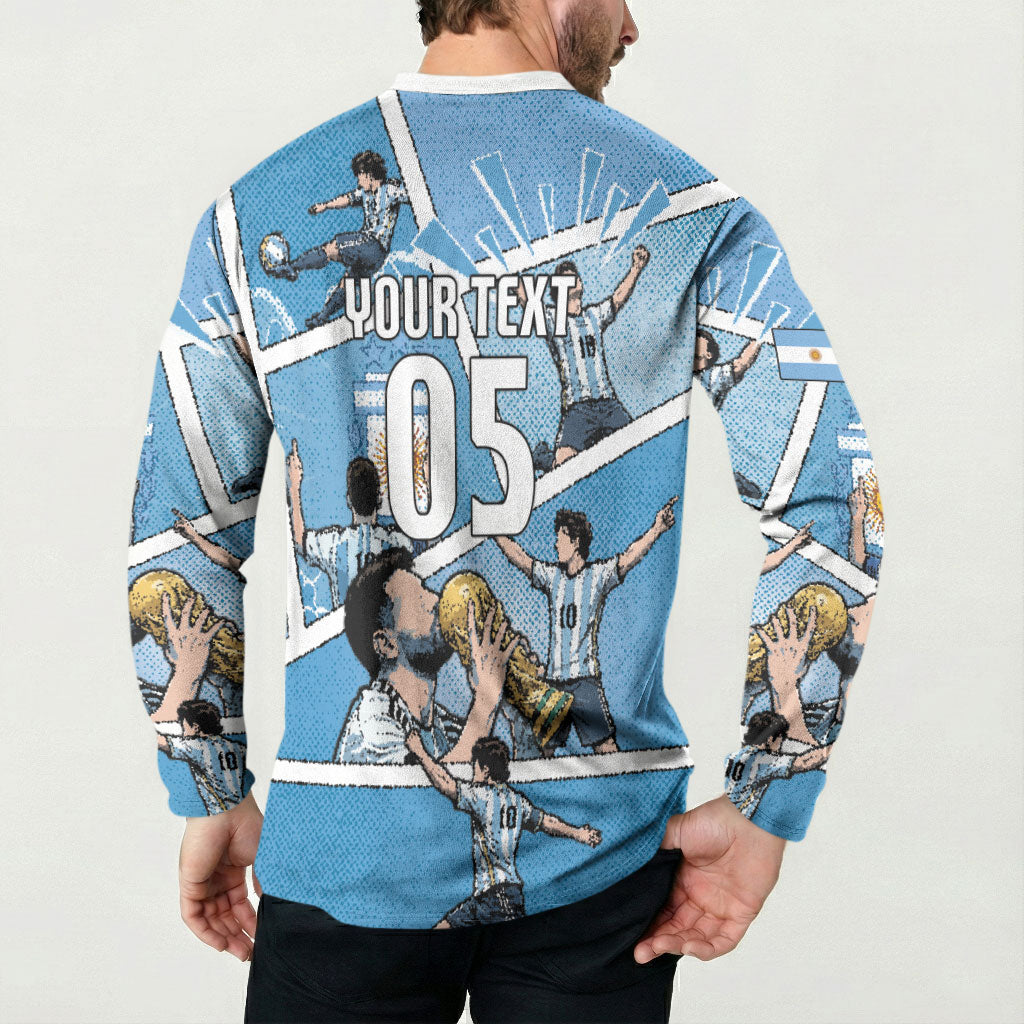 Custom Argentina Football Button Sweatshirt Goat Comic Style Sun Of May