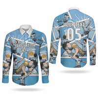 Custom Argentina Football Couples Matching Off The Shoulder Long Sleeve Dress and Long Sleeve Button Shirt Goat Comic Style Sun Of May