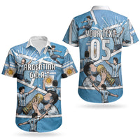 Custom Argentina Football Couples Matching Short Sleeve Bodycon Dress and Hawaiian Shirt Goat Comic Style Sun Of May