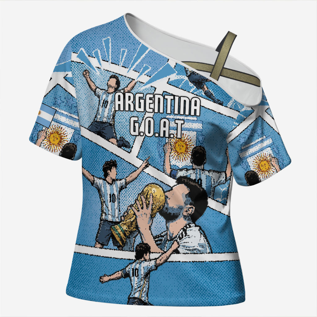 Custom Argentina Football Cross Shoulder Shirt Goat Comic Style Sun Of May