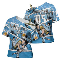 Custom Argentina Football Cross Shoulder Shirt Goat Comic Style Sun Of May