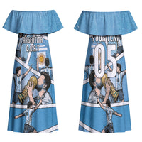 Custom Argentina Football Family Matching Off Shoulder Maxi Dress and Hawaiian Shirt Goat Comic Style Sun Of May
