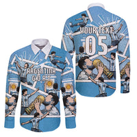 Custom Argentina Football Family Matching Off Shoulder Short Dress and Hawaiian Shirt Goat Comic Style Sun Of May