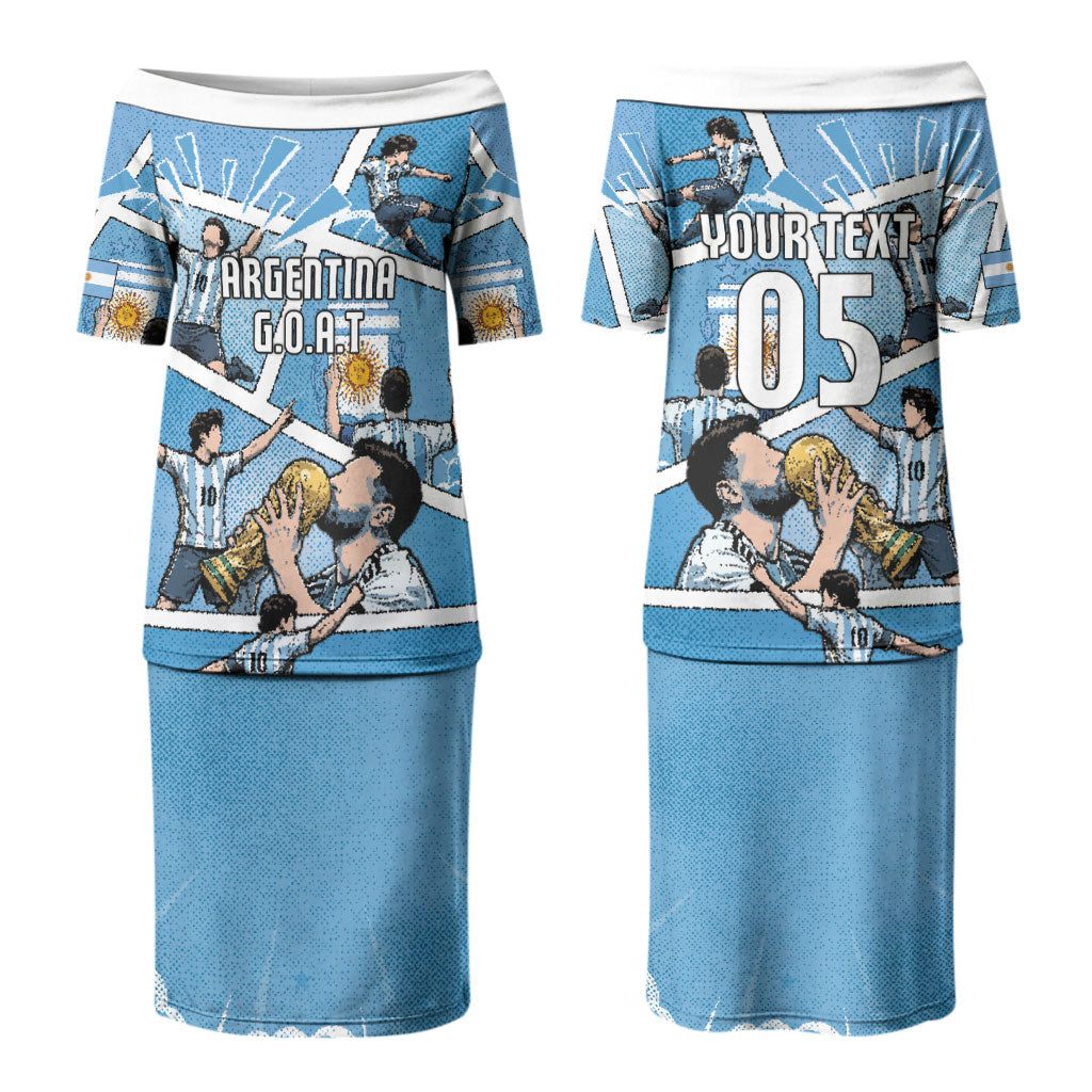 Custom Argentina Football Family Matching Puletasi and Hawaiian Shirt Goat Comic Style Sun Of May
