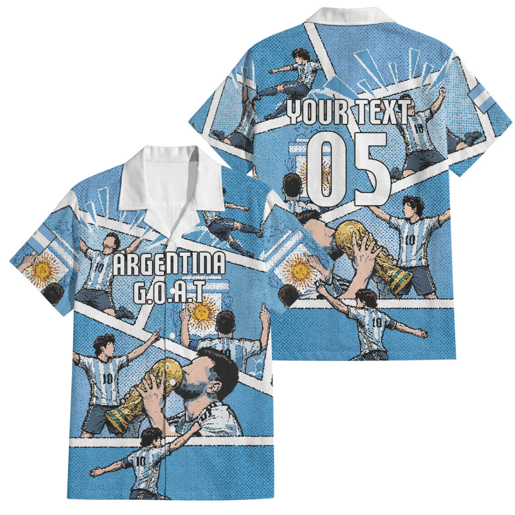 Custom Argentina Football Family Matching Puletasi and Hawaiian Shirt Goat Comic Style Sun Of May