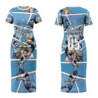 Custom Argentina Football Family Matching Short Sleeve Bodycon Dress and Hawaiian Shirt Goat Comic Style Sun Of May
