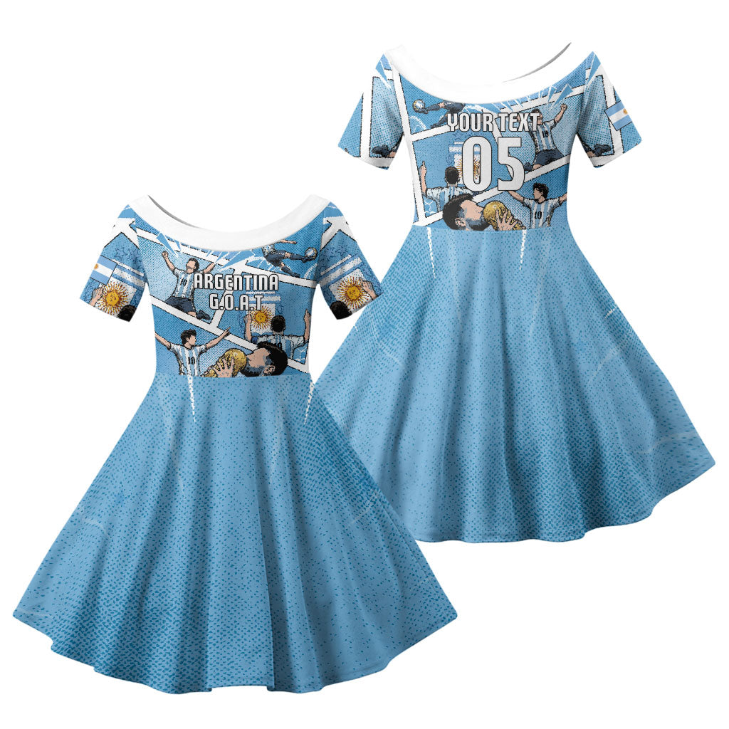 Custom Argentina Football Family Matching Summer Maxi Dress and Hawaiian Shirt Goat Comic Style Sun Of May
