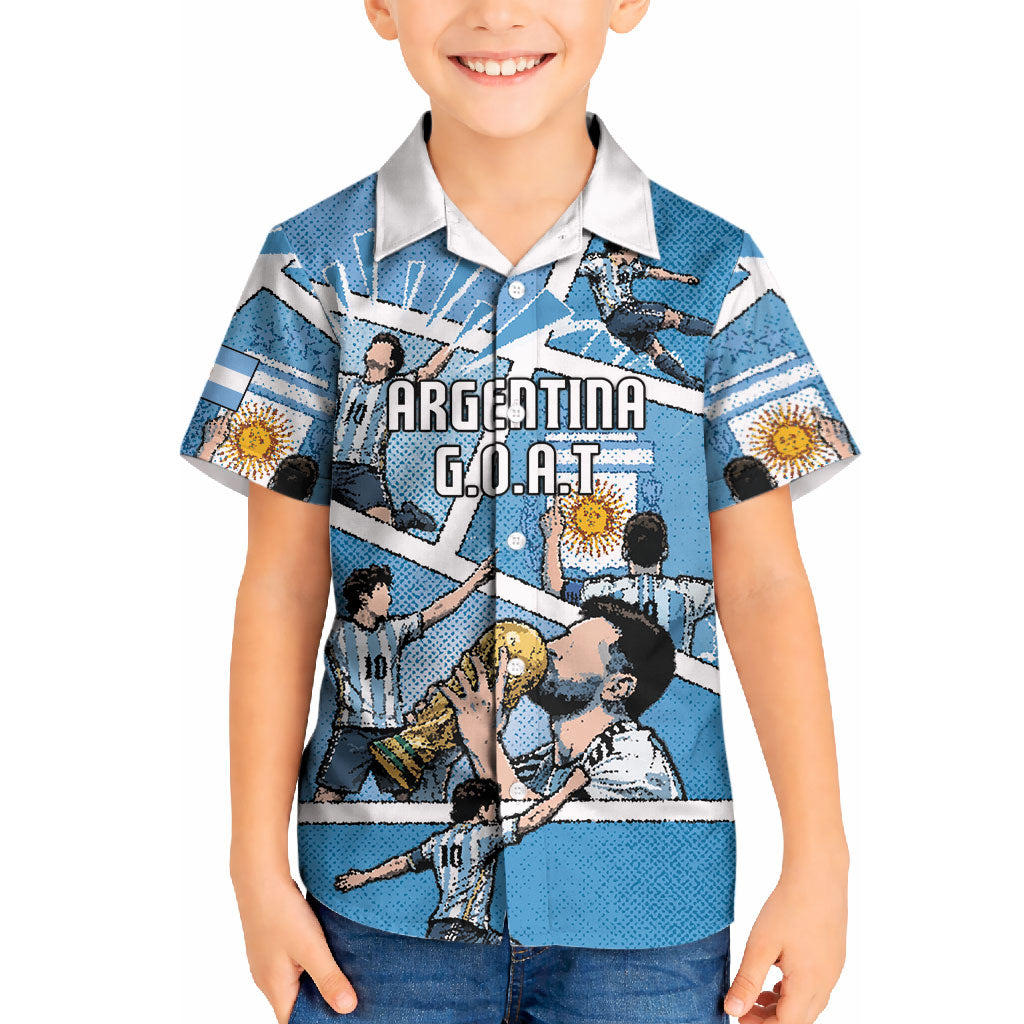 Custom Argentina Football Kid Hawaiian Shirt Goat Comic Style Sun Of May