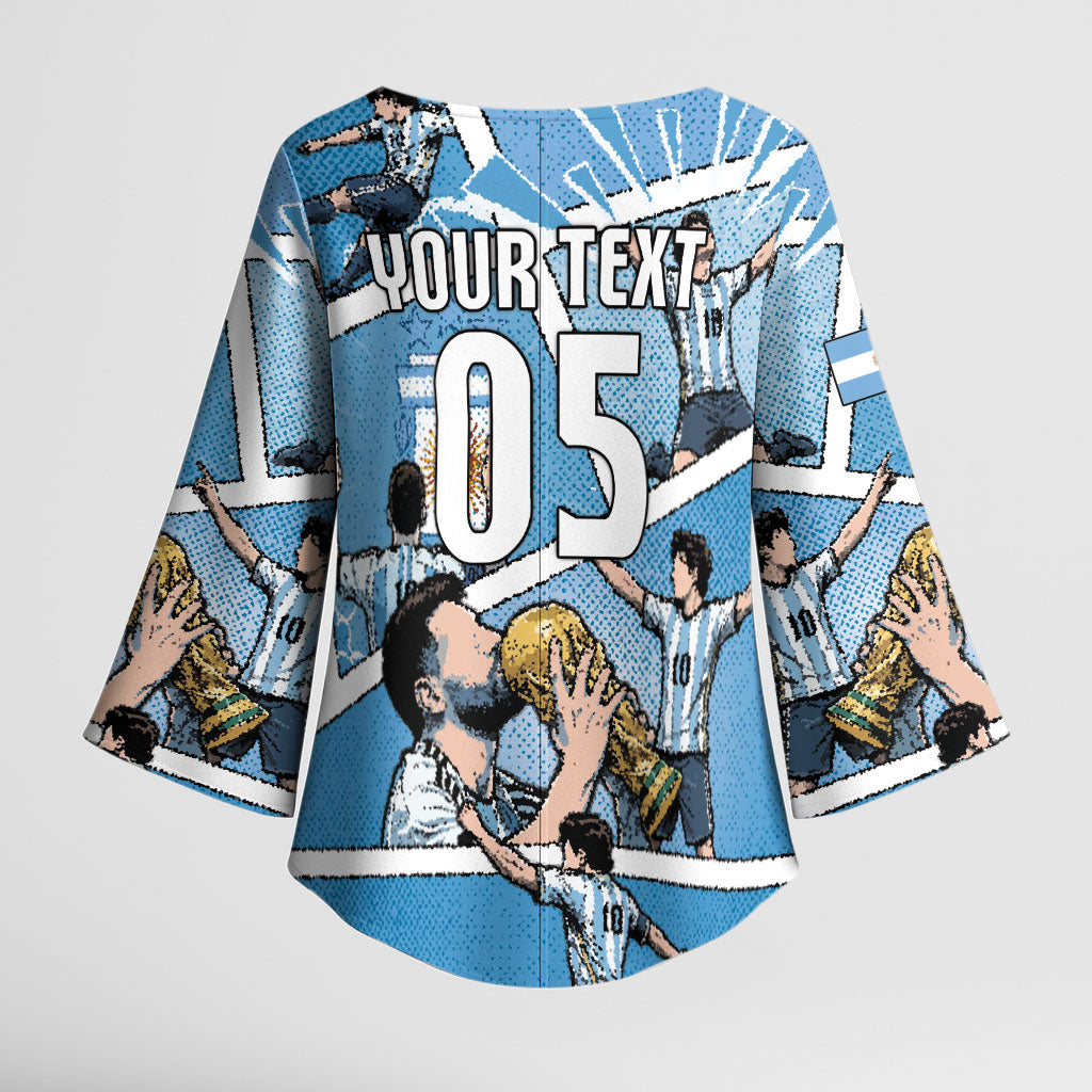 Custom Argentina Football Kimono Sleeve Blouse Goat Comic Style Sun Of May