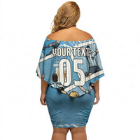 Custom Argentina Football Off Shoulder Short Dress Goat Comic Style Sun Of May