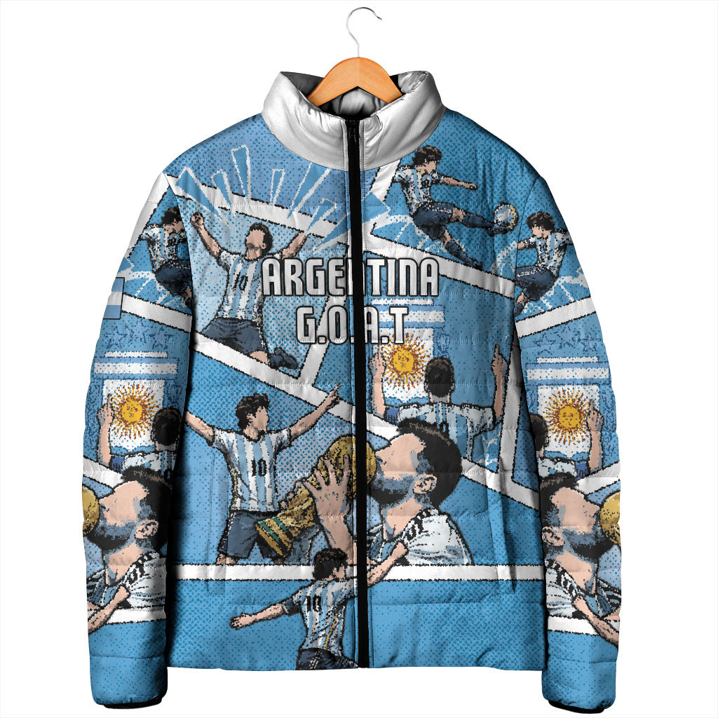 Custom Argentina Football Padded Jacket Goat Comic Style Sun Of May