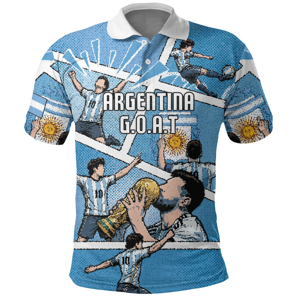Custom Argentina Football Polo Shirt Goat Comic Style Sun Of May