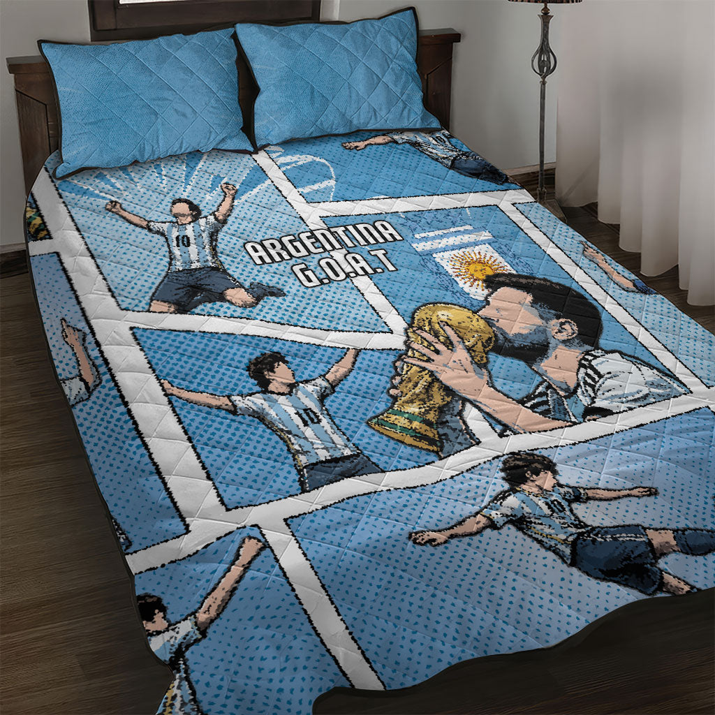 Argentina Football Quilt Bed Set Goat Comic Style Sun Of May