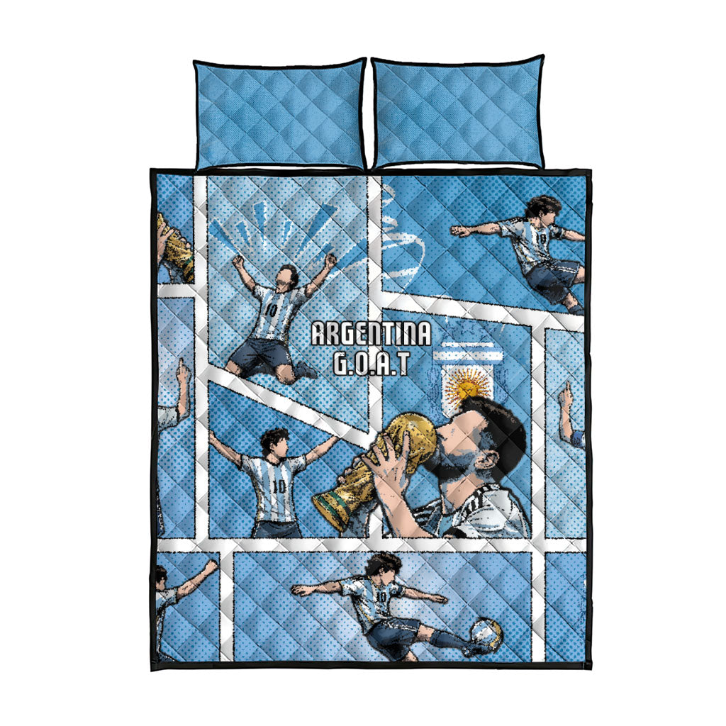 Argentina Football Quilt Bed Set Goat Comic Style Sun Of May