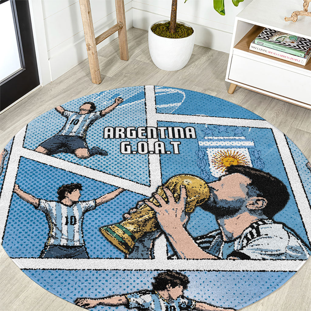 Argentina Football Round Carpet Goat Comic Style Sun Of May