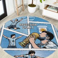 Argentina Football Round Carpet Goat Comic Style Sun Of May
