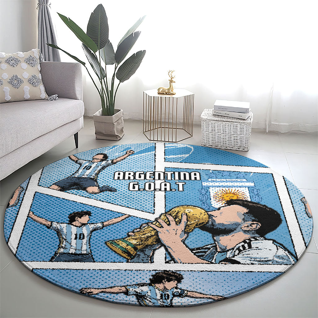 Argentina Football Round Carpet Goat Comic Style Sun Of May