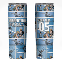 Custom Argentina Football Skinny Tumbler Goat Comic Style Sun Of May